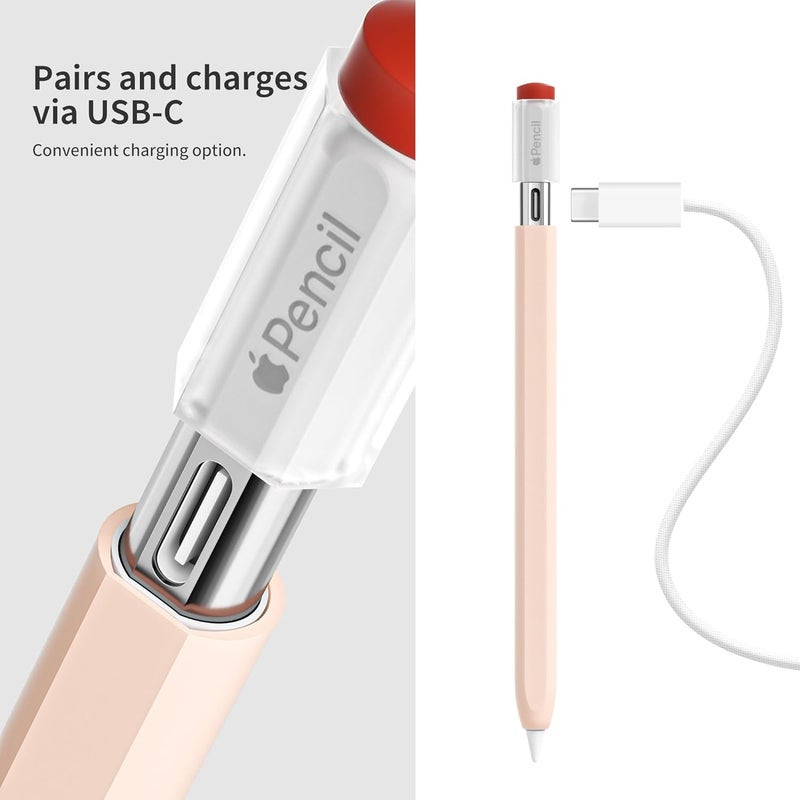 ELETIUO غطاء سيليكون متوافق مع قلم أبل (USB-C)، حامل واقي مع غطاء ملحقات، غطاء مضاد للانزلاق يدعم المغناطيس متوافق مع قلم أبل الجيل الثالث، وردي عتيق - Image 3